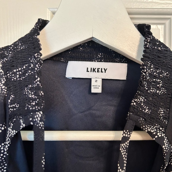 Likely Blue and White Sundress with 3/4 Bishop Sleeves 2 - Picture 2 of 5